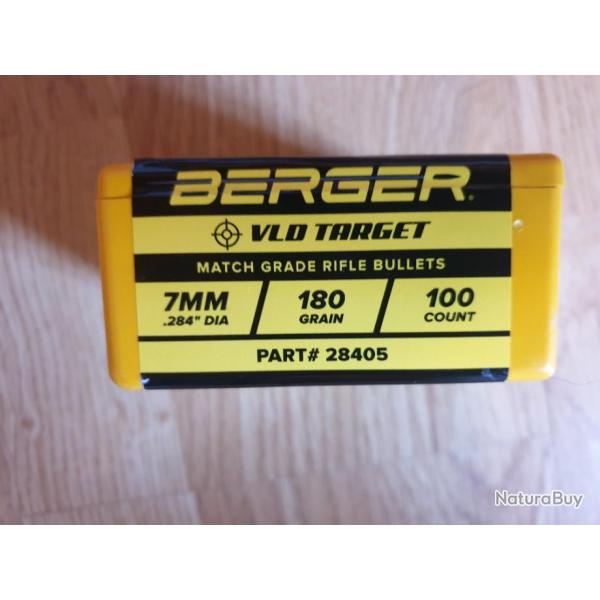 .284 / 7mm ogives Berger VLD Target 180gr - boite 100
