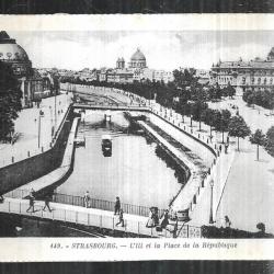 strasbourg l'ill et la place de la république passerelles, carte postale ancienne