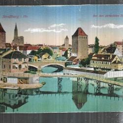 strasbourg pont passerelle  carte postale allemande carte postale ancienne