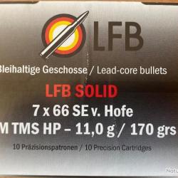 Munitions LFB calibre 7x66 Super Express Vom Hofe SM TMS HP 11,0 g. boite de 10 munitions