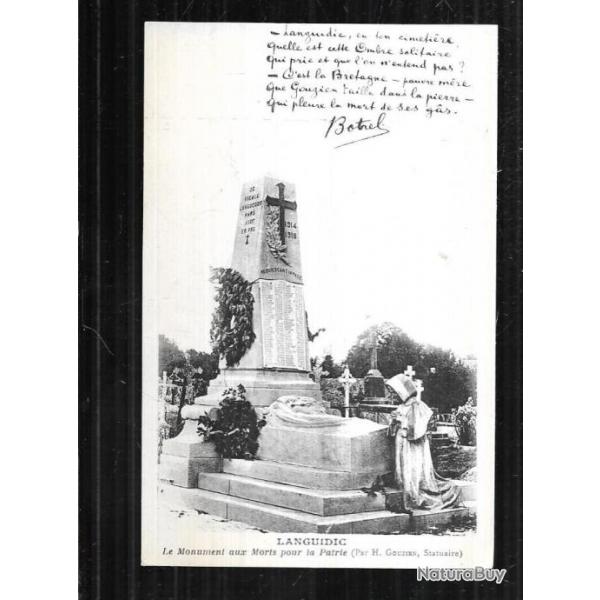 languidic le monument aux morts pour la patrie carte postale ancienne