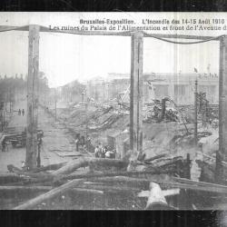bruxelles-exposition, l'incendie des 14/15 AOUT 1910 Les ruines du palais de carte postale ancienne