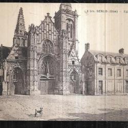 senlis église saint pierre , chien carte postale ancienne