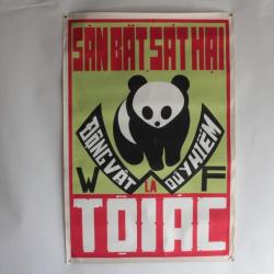 Affiche gouache propagande guerre Vietnam lutte contre le braconnage WWF