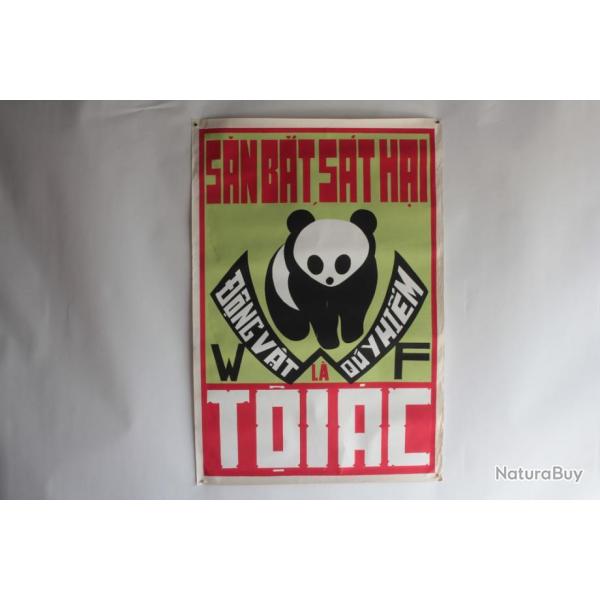 Affiche gouache propagande guerre Vietnam lutte contre le braconnage WWF