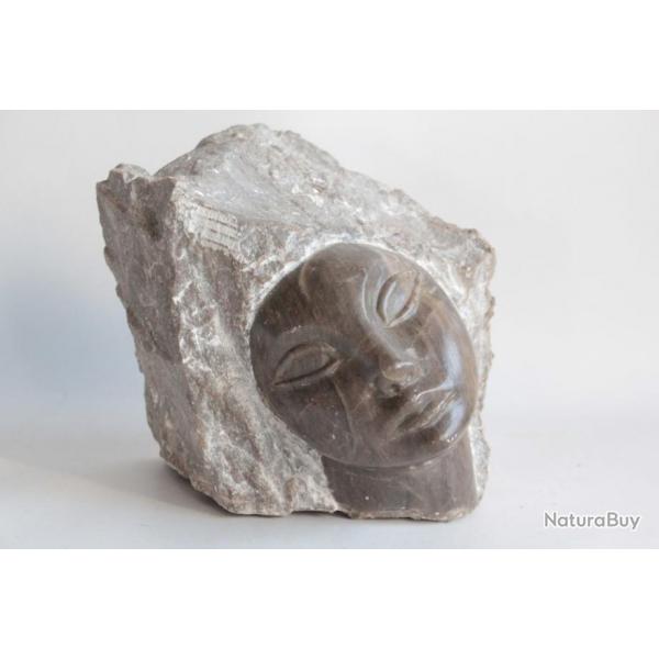 Sculpture pierre Ibaez Visage Femme