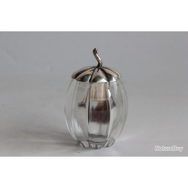 Pot  colle cristal et argent anglais Silver Glue pot