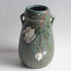 Ancien Vase céramique émaillée Fleurs Autriche