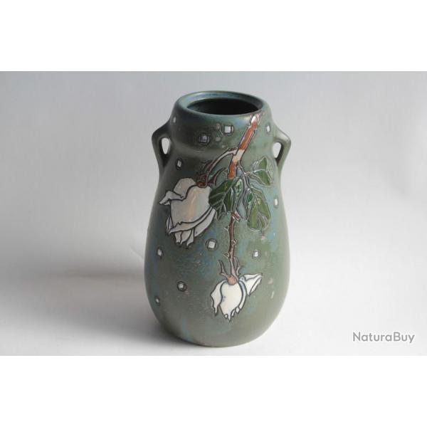 Ancien Vase cramique maille Fleurs Autriche