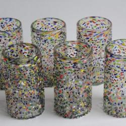 6 Gobelets verre soufflé confettis Mexique