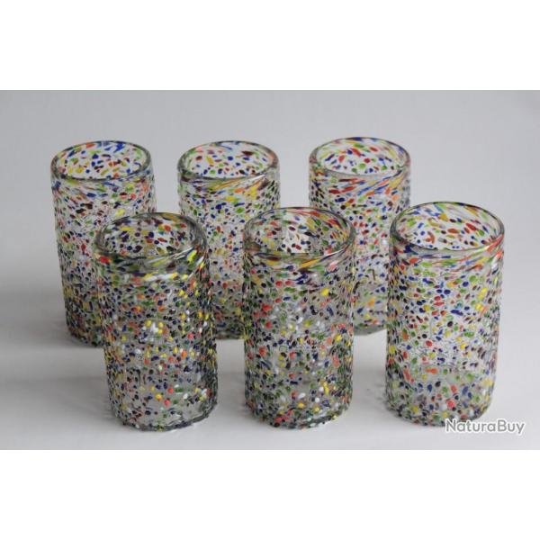 6 Gobelets verre souffl confettis Mexique
