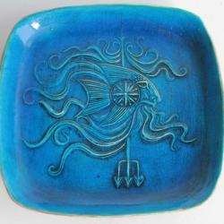 Plat céramique émaillée Jean-Claude TABURET Poséidon Quimper