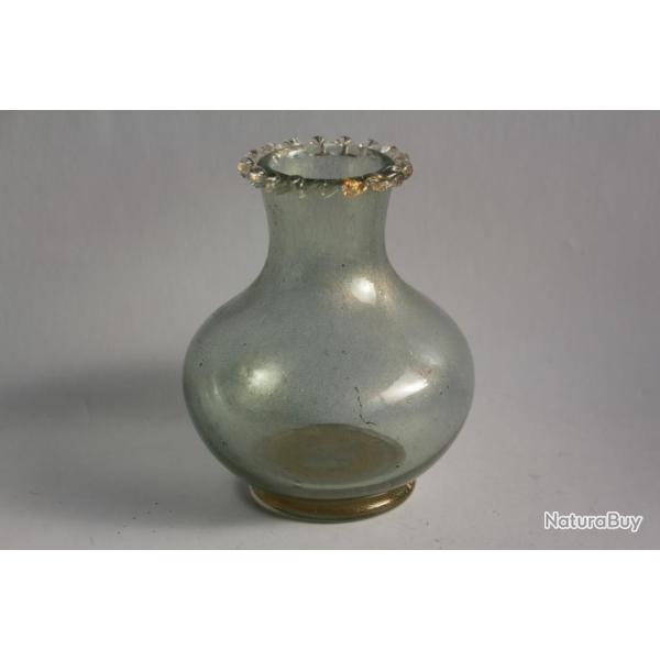 MURANO Vase verre vert poudre d'or