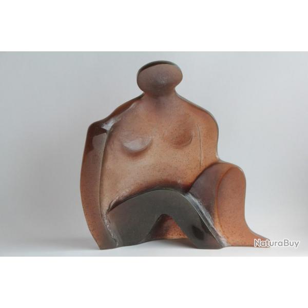 DAUM France Sculpture pte de verre Demarchi Femme assise