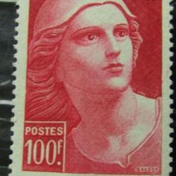timbre anomalie erreur dite à la bretelle 100Frs CARMIN TYPE MARIANNE DE GANDON + série timbres