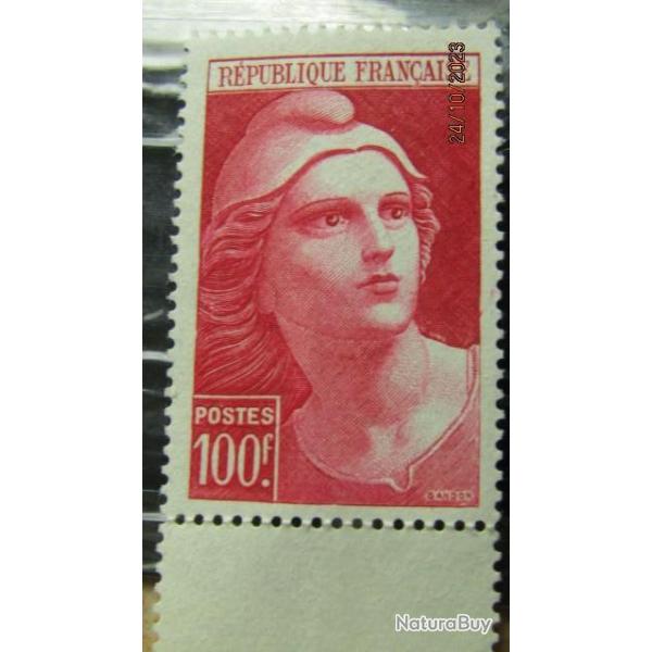 timbre anomalie erreur dite  la bretelle 100Frs CARMIN TYPE MARIANNE DE GANDON + srie timbres