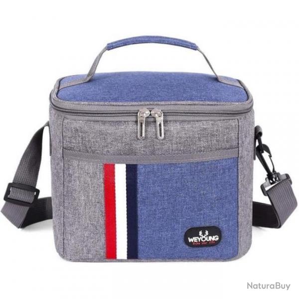 Sac Isotherme Repas Bureau Lunch Bag Transport tanche Pique-nique Bleu Gris