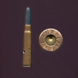 7.92 x 57 Mauser - RARE cartouche à blanc pour MG 08 - 14-18 - balle bois bleu - étui acier cuivré