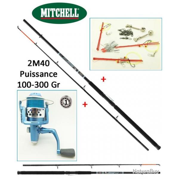 Pack bateau Mitchell Pro 2M40 100/300gr + Moulinet Mitchell garni + Accessoires