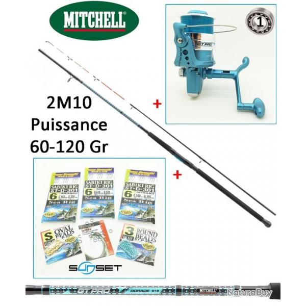 Pack pche Dorade Mitchell Pro 2M10 60/120gr + Moulinet Mitchell garni + Accessoires