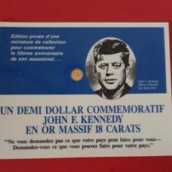 Édition limitée 1 Demi Dollar Or Massif Kennedy Commémoratif 1963-1993 Edition privée 1/2 Dollar