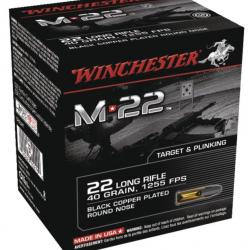 Cartouche Winchester M22 cal.22 lr LRN tête plomb ronde 40gr 2,59g boite de 500