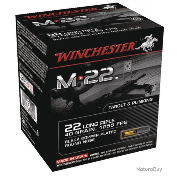 Cartouche Winchester M22 cal.22 lr LRN tte plomb ronde 40gr 2,59g boite de 500
