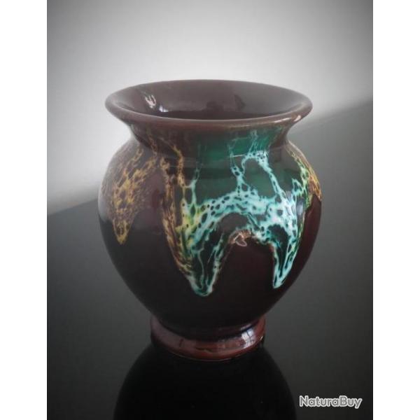 Charmant petit vase, pot VALLAURIS en terre cuite maille-Vase Vallauris maill XXme