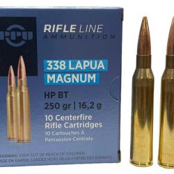 CARTOUCHES PPU 338 LAPUA MAGNUM HPBT 250grs - 16,2g - Boite de 10 unités
