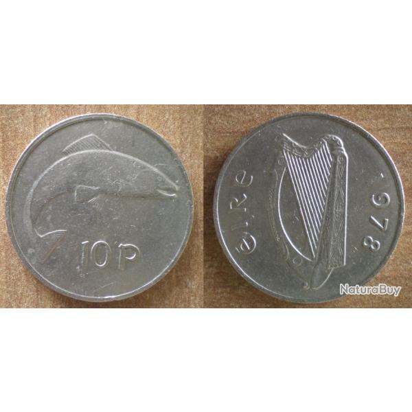 Irlande 10 Pence 1978 Eire Piece Harpe Instrument Musique Poisson Saumon Pences