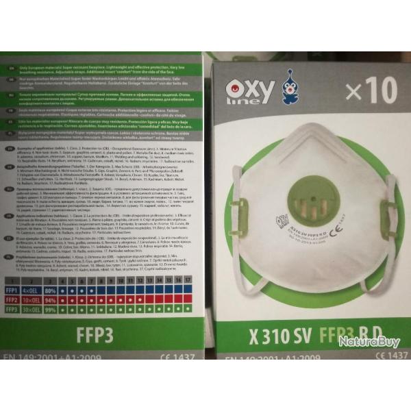 Boite de 10 masques FFP3 rutilisables avec valve