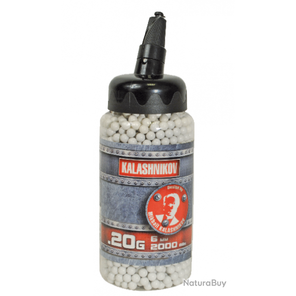 Biberon de billes Kalashnikov 0,20g - 2000 BBs / Blanc - Cybergun