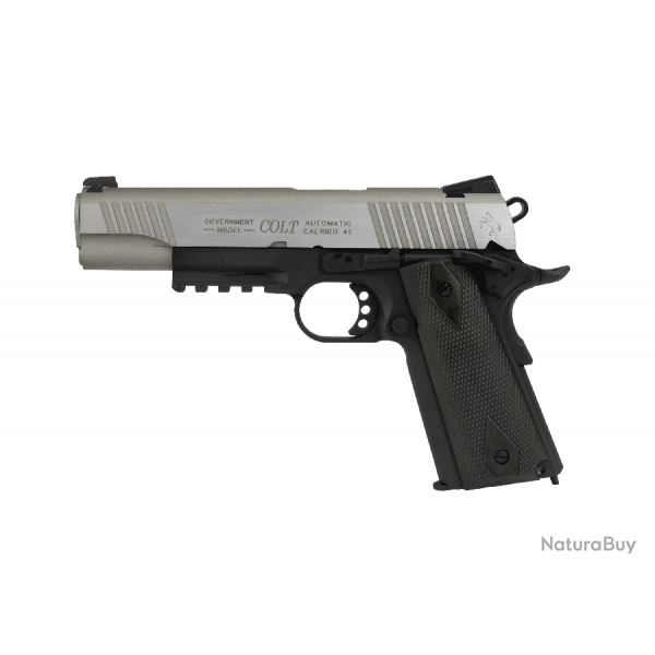 Colt 1911 Rail Gun GBB CO2 - Noir & Silver - Cybergun/KWC
