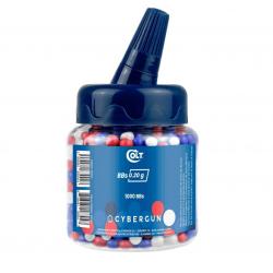 Bouteille de billes Colt 0,20g - 1000 BBs / Bleu, blanc, rouge - Cybergun