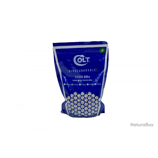 Sachet de billes BIO Colt 0,25g - 3200 BBs / Blanc - Cybergun