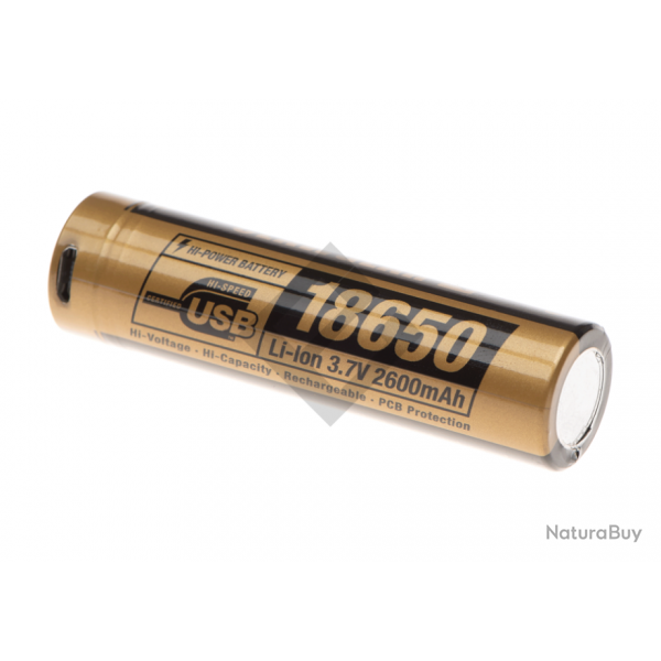 Batterie rechargeable Li-Ion 18650 3,7V 2600mAh avec prise Micro USB - Clawgear