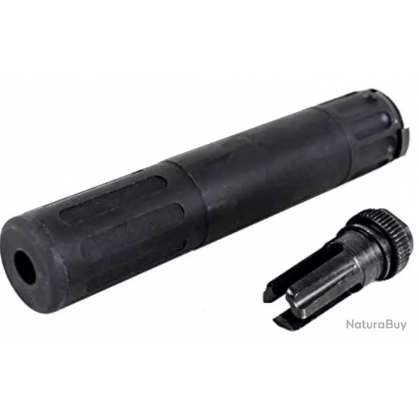 Silencieux QD type SR7 avec cache-flamme pour filetage 14mm CCW - Aluminium & Acier / Noir - 5KU