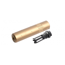 Silencieux GK16 MOCK avec cache-flamme pour filetage 14mm CCW - Aluminium / Tan - G&G