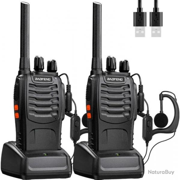 Talkie Walkie 16 canaux Longue Porte PMR Bidirectionnel Rechargeable USB Emetteur Rcepteur 2 Pcs