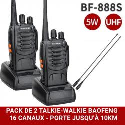 PACK 2x BAOFENG 888S 5W - AVEC 2x ANTENNES EXTRA LONGUE PORTÉE - 16 canaux - LIVRAISON GRATUITE !!