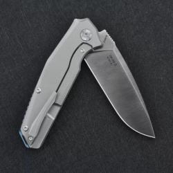 Couteau Kunwu Knives Orion II Lame Acier Elmax Manche Gray Titane IKBS Clip Framelock KUNK7013 - Z