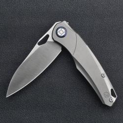 Couteau Kunwu Knives Zen Lame Acier Elmax Manche Gray Titane IKBS Clip Framelock KUNK704
