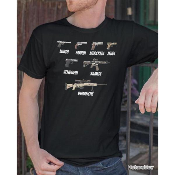 Tshirt Du lundi au dimanche, j'aime le tir sportif, pistolet carabine T-Shirt toutes tailles, NEUF !