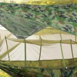 Hamac tissu parachute 210t avec bâche anti pluie + moustiquaire intégrée charge 300kgs