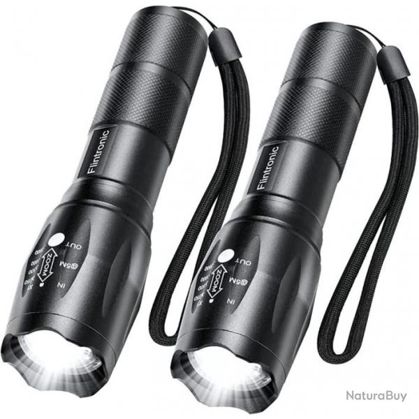Lampe Torche LED 2 Pcs 3500 Lumens Longue Porte tanche IPX6 Chargeur USB et Holster 5 Modes