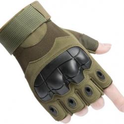 Gants tactiques antidérapants vert armée - Demi doigt - Airsoft - LIVRAISON GRATUITE ET RAPIDE
