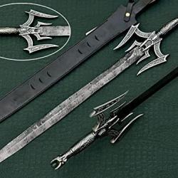 Épée barbare médiévale - lame en acier de Damas de 93.98 cm de long