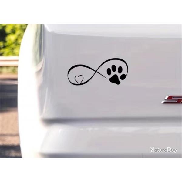 1 x feuille autocollants de voiture motif amour infini pour chien Noir ou blanc .