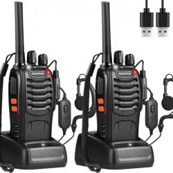 PACK 2x BAOFENG Talkie walkie Longue portée 88E Rechargeable Pmr 446 MHz 16 Canaux avec écouteurs
