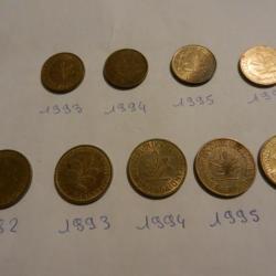 lot de 9 pièces de monnaie allemandes 5 et 10 Pfennig